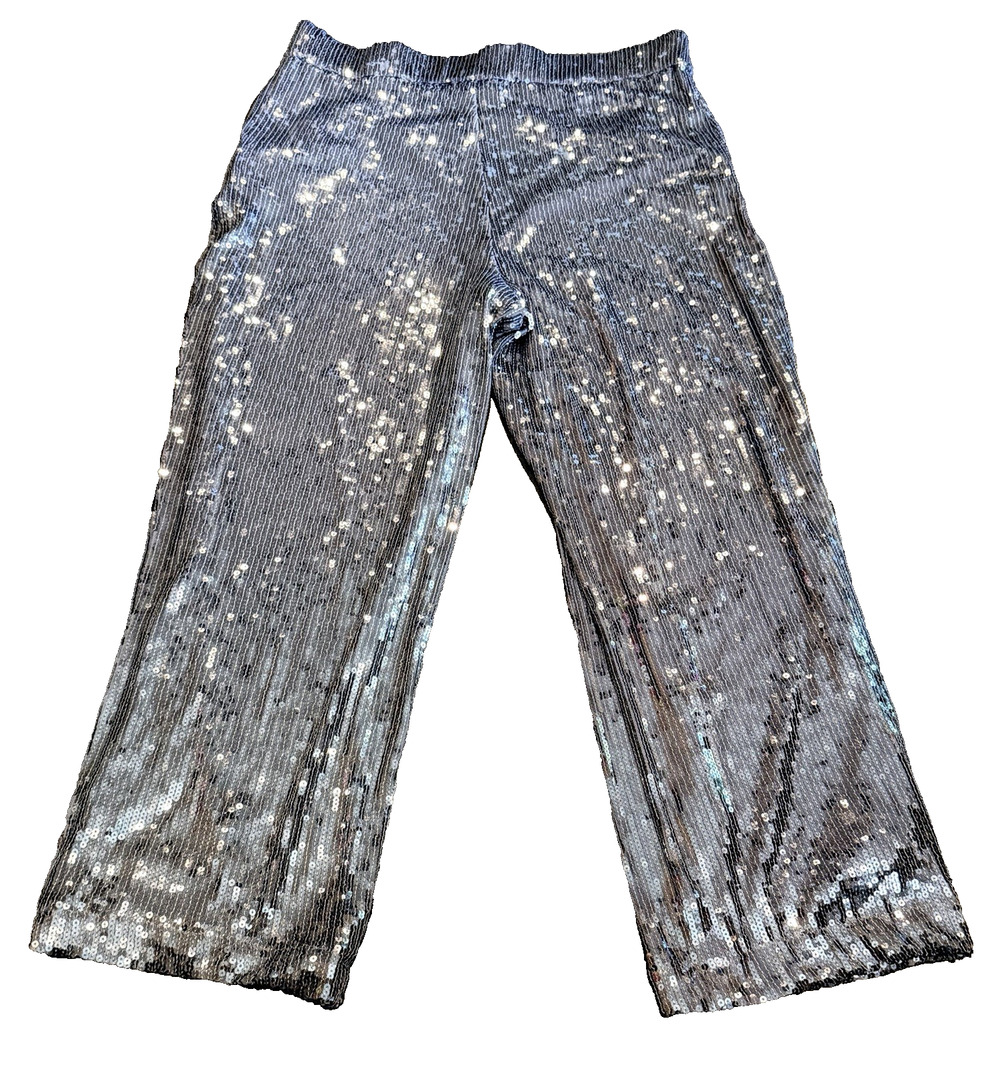 Womens I.N.C. International Concepts Gunmetal Sequin Straight Leg Pants Size XL